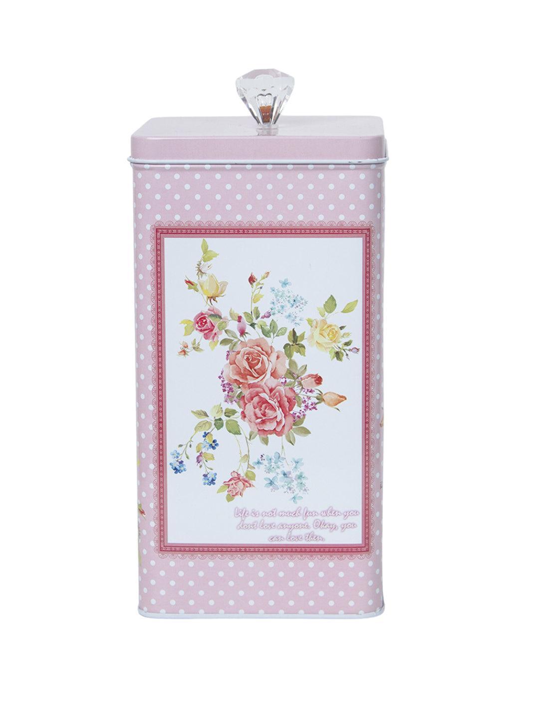 Pink Floral Print Kitchen Storage Tin Box - MARKET 99