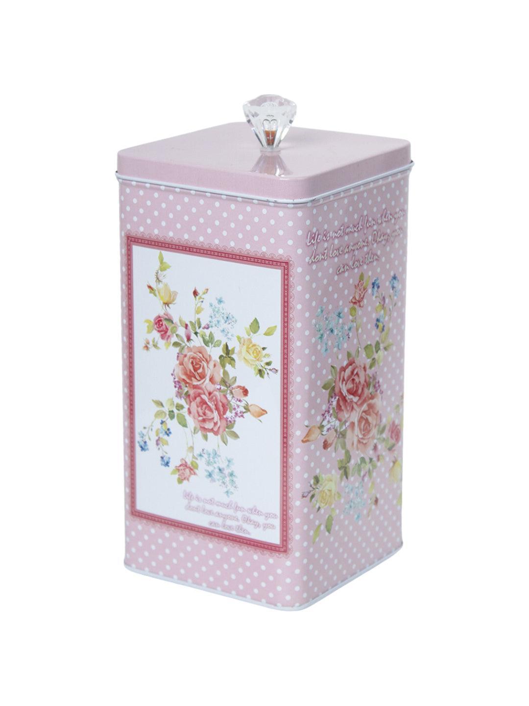 Pink Floral Print Kitchen Storage Tin Box - MARKET 99