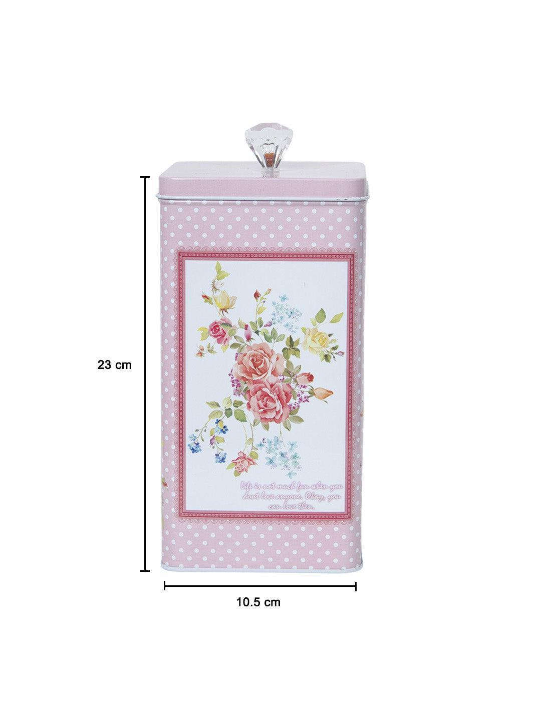 Pink Floral Print Kitchen Storage Tin Box - MARKET 99