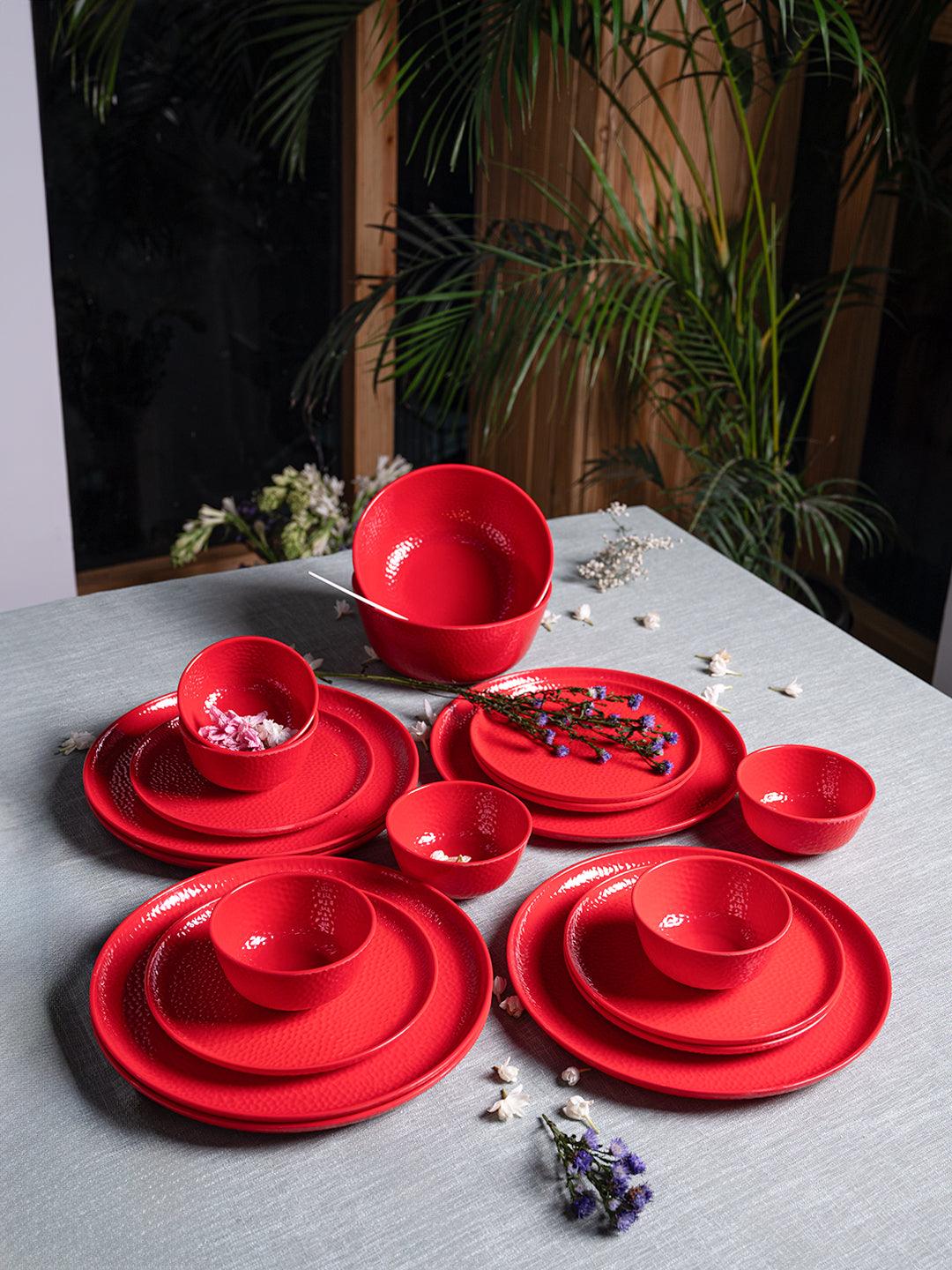 Red Dinner Sets - 20 Pcs (6 Full Plates + 6 Quarter Plates + 2 Big Bowls + 6 Soup Bowls) at Market Best Price  - MARKET 99