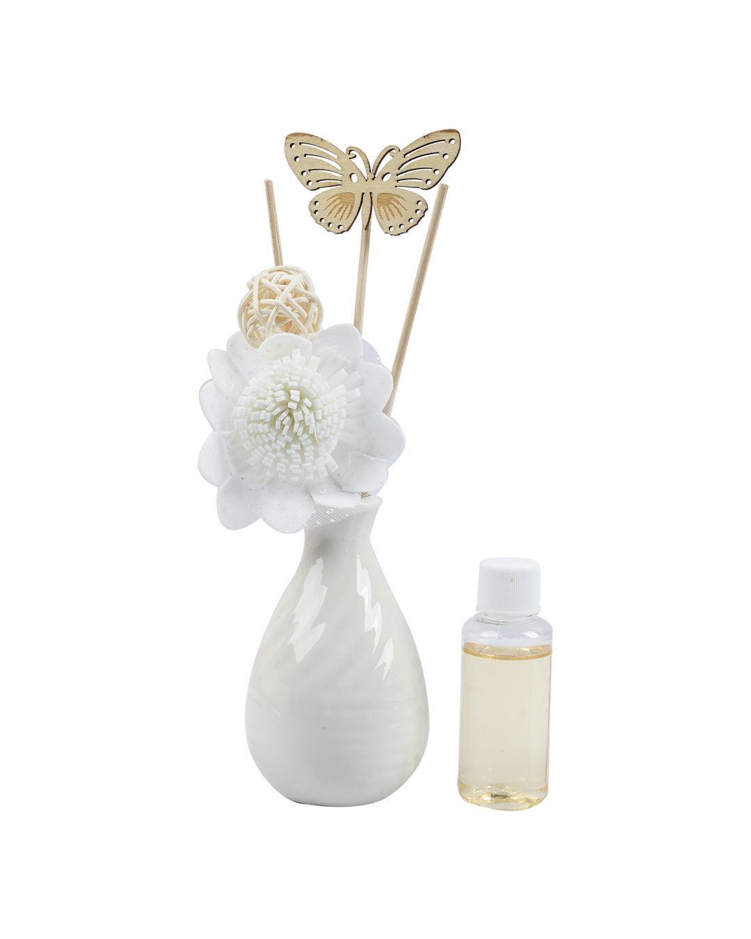 Reed Diffuser Set, Lily Fragrance Pot & Reed Stick, White, Ceramic, 30 mL - MARKET 99