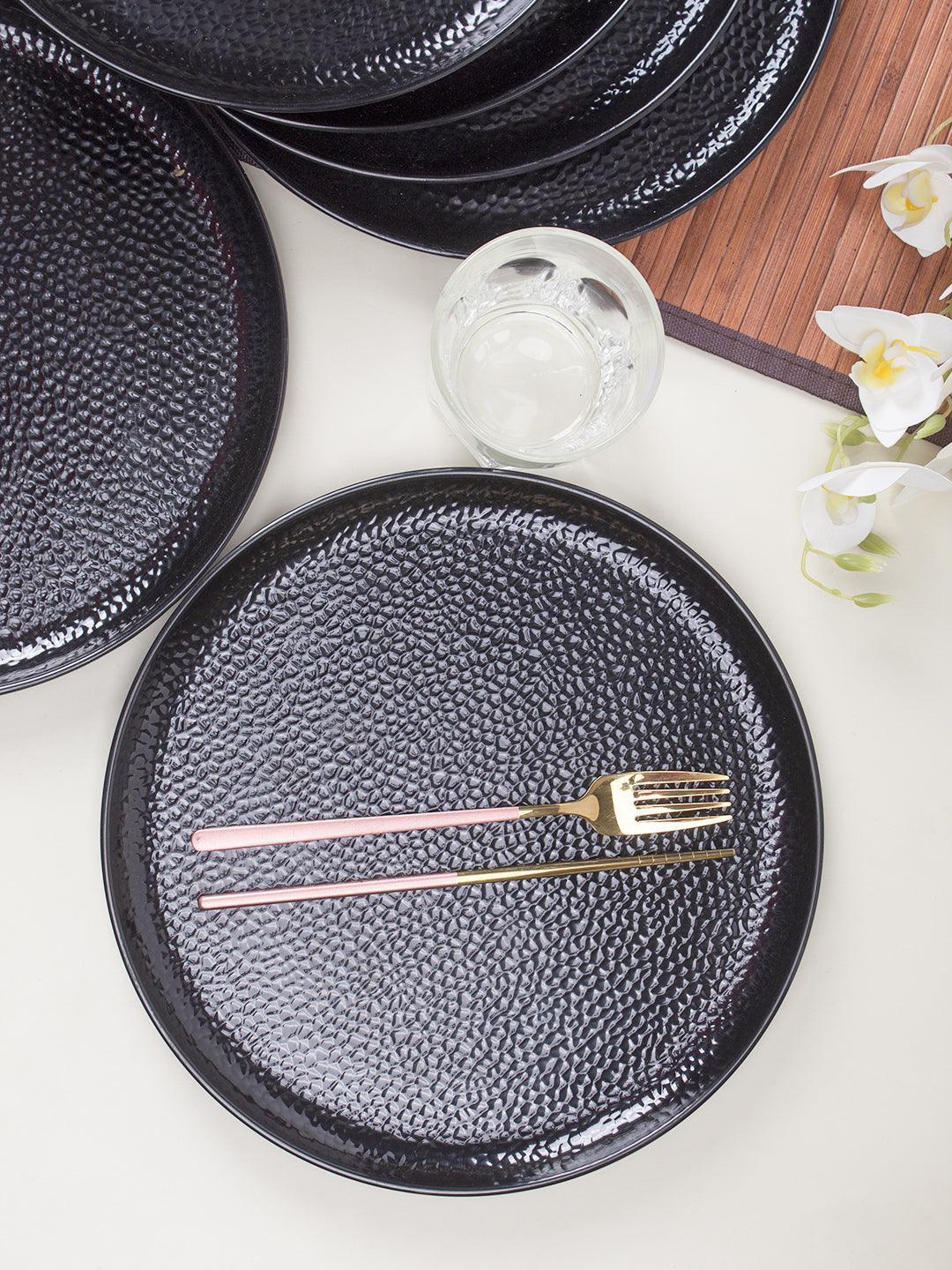 Round Full Plates, Black, Hammered Melamine, Pack Of