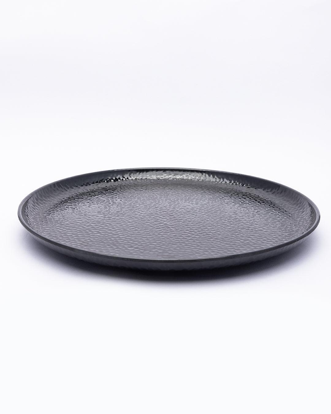 Round Full Plates, Black, Hammered Melamine, Pack Of 6 - MARKET 99