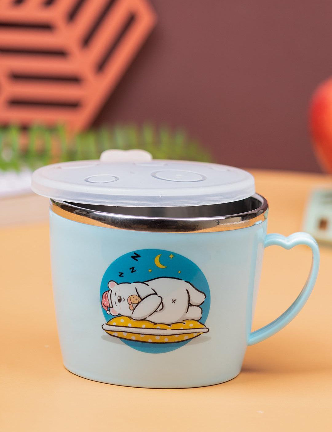 Sleeping Bear Kids Mug with Lid - 500ml Sky Blue Plastic Mug