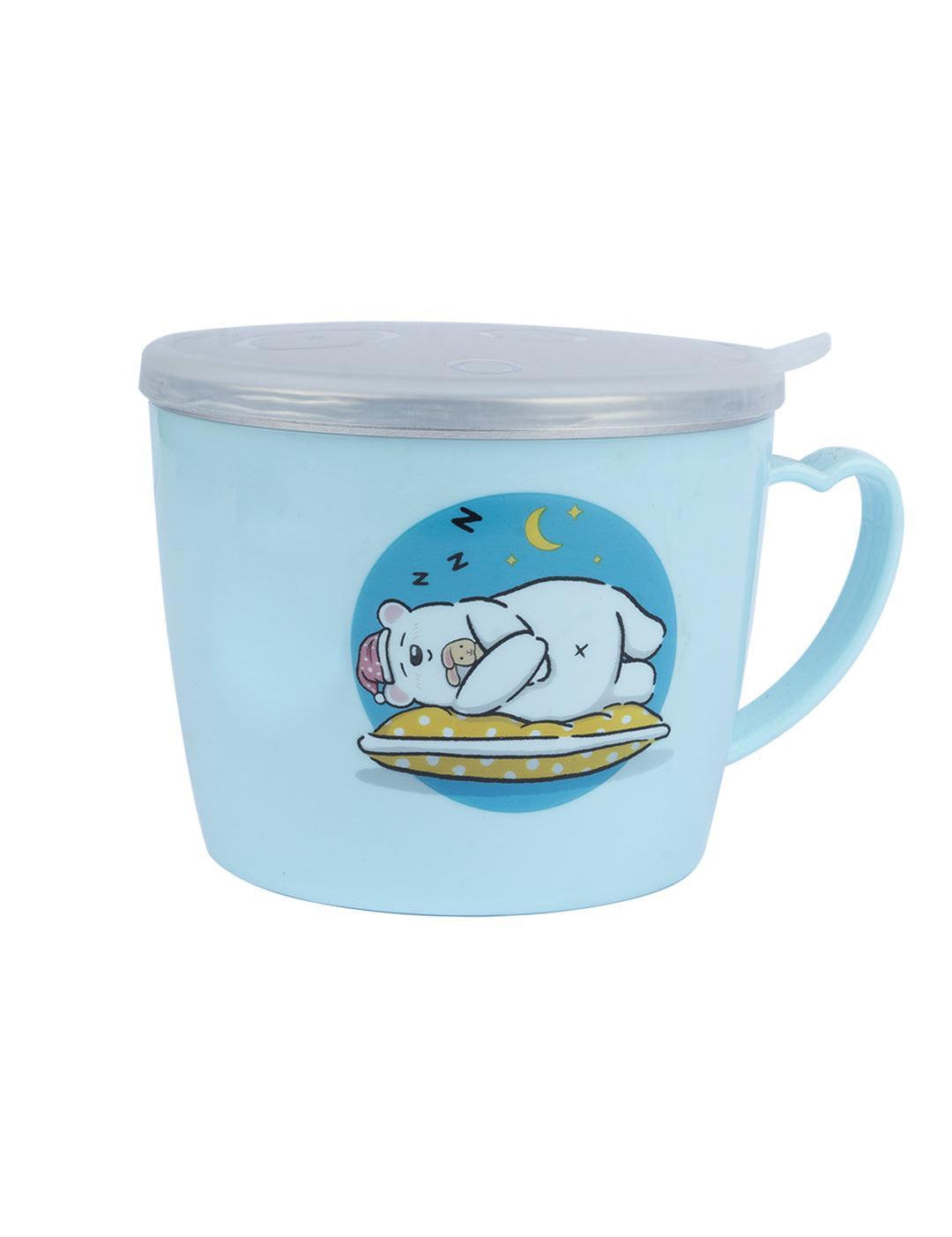Sleeping Bear Kids Mug with Lid - 500ml Sky Blue Plastic Mug