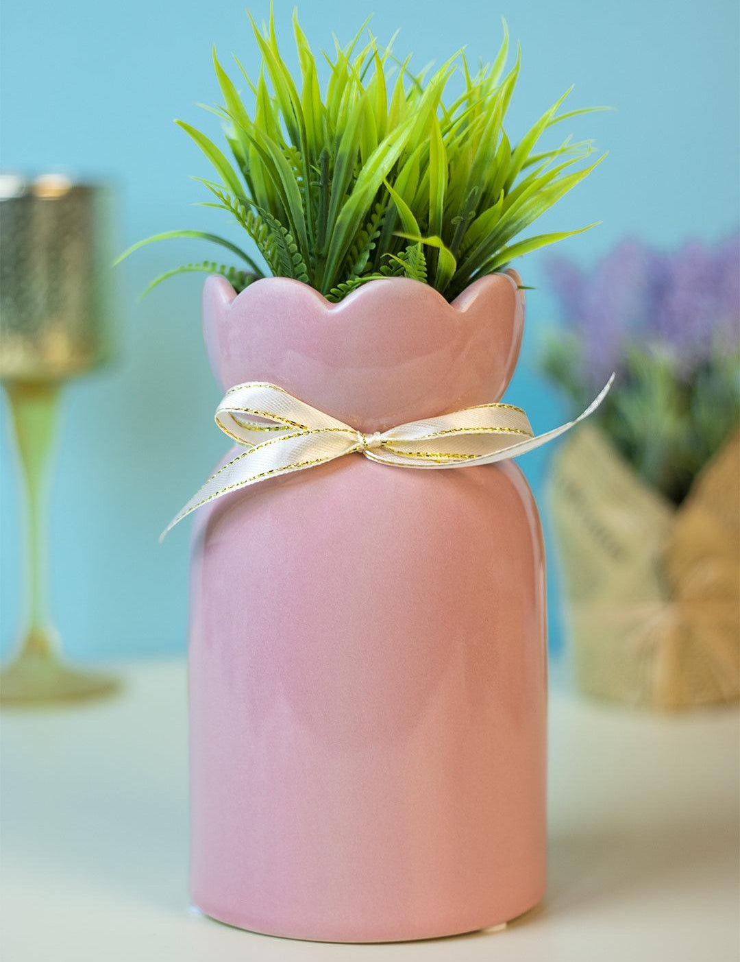 Solid Vase, Floral Shaped Mouth, Pink, Ceramic - MARKET 99