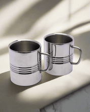 Stainless Steel Coffee Mugs, Wall Comfortable Wider Handle, Metal Coffee Mugs, Teacups, Silver, Stainless Steel, Set of 2, 300 mL