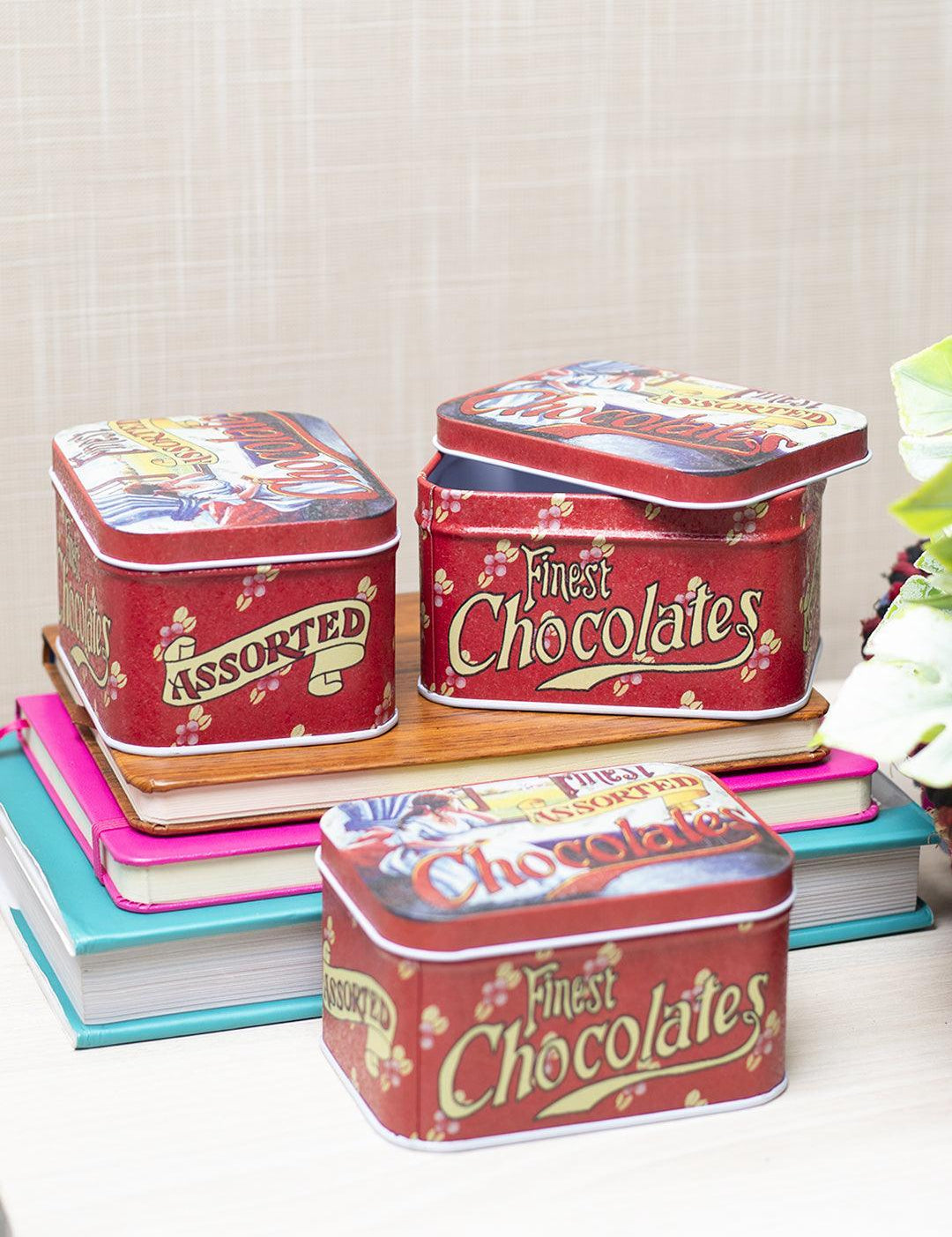 Storage Box, for Home & Kitchen, Finest Chocolates, Pink, Tin, Set of 3 - MARKET 99