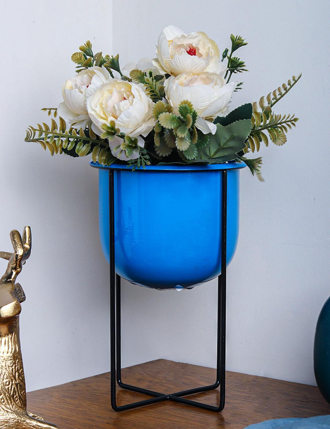 Stylish Blue Plant Pot With Stand - MARKET 99