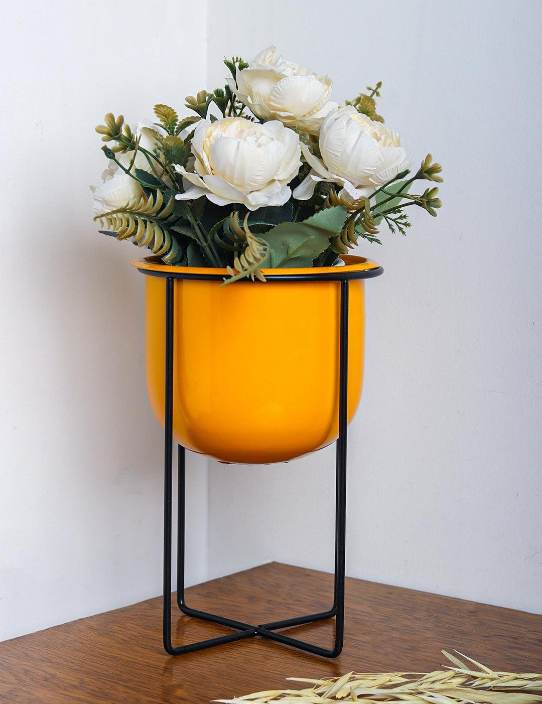 Stylish Yellow Plant Pot With Stand - MARKET 99