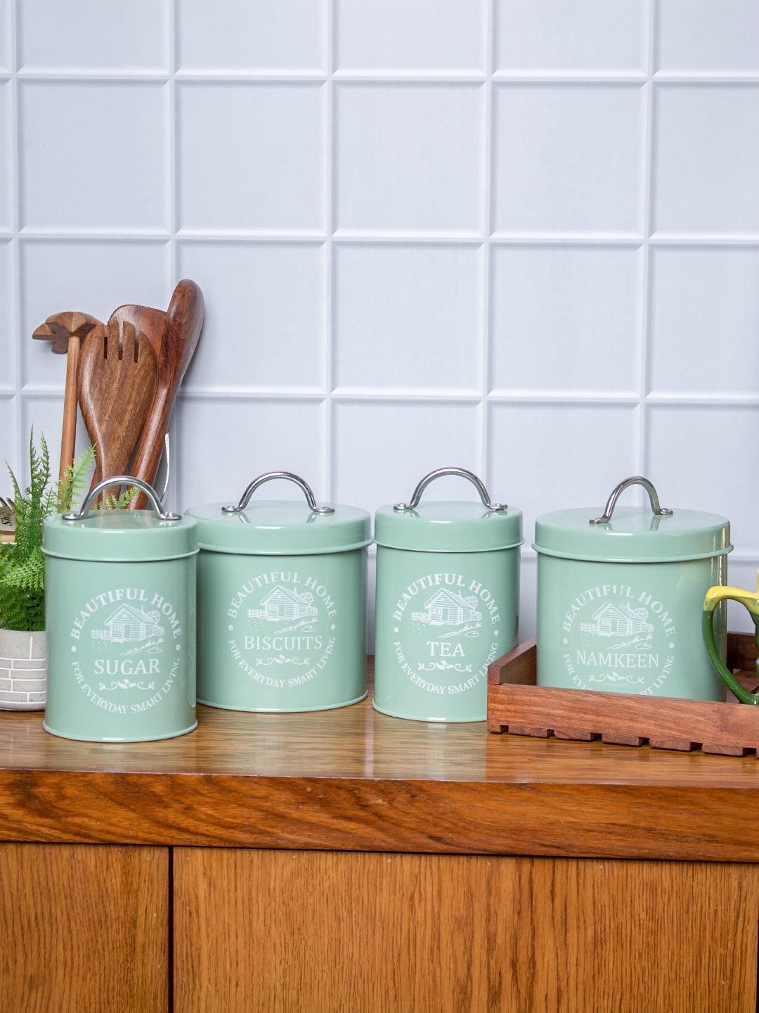 Sage Green and Dark Green Tea Coffee Sugar Canisters Biscuit