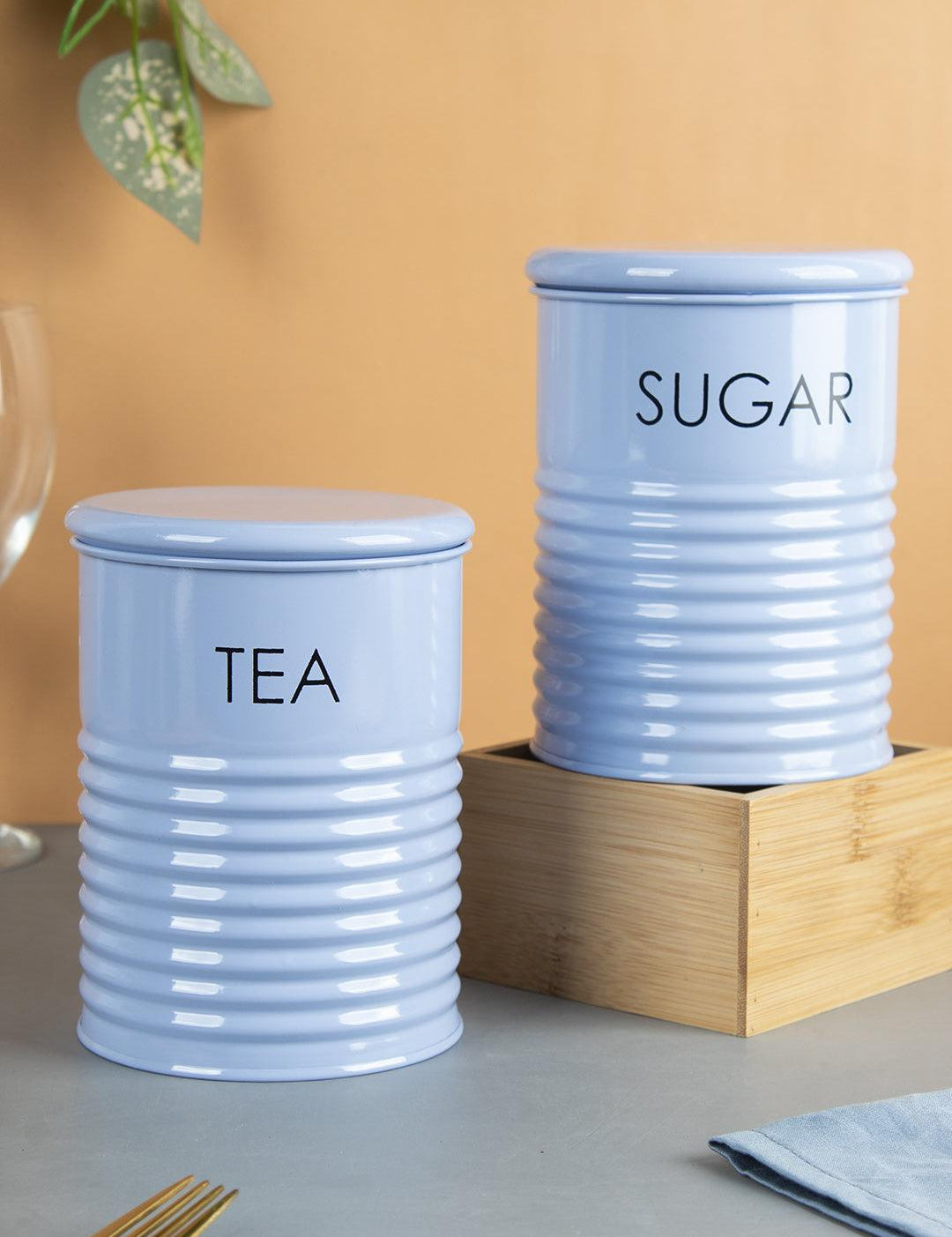 Tea & Sugar Jar - Set Of 2 (Blue, Each 900 mL) - MARKET 99