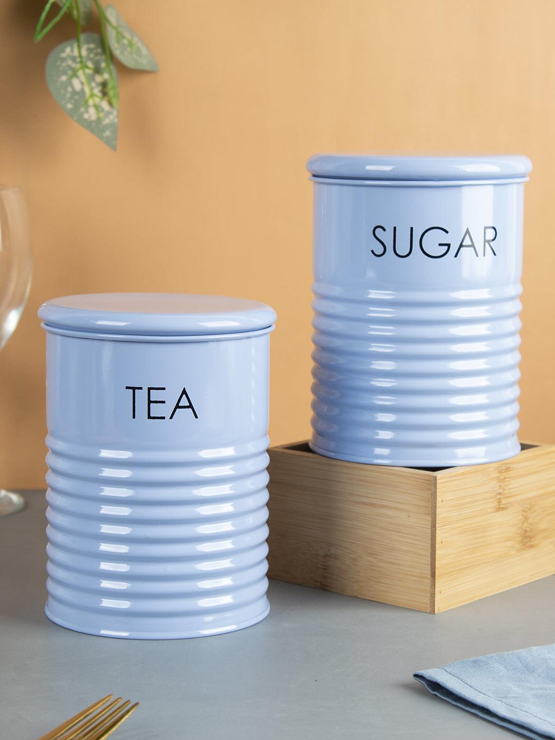 Market 99 Tea Sugar Jar Set Blue Cylindrical Jars Kitchen Jars