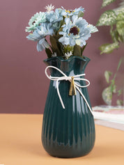 Vase with Tassel, Floral Mouth, Deep Sea Green, Ceramic - MARKET 99