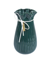Vase with Tassel, Floral Mouth, Deep Sea Green, Ceramic - MARKET 99