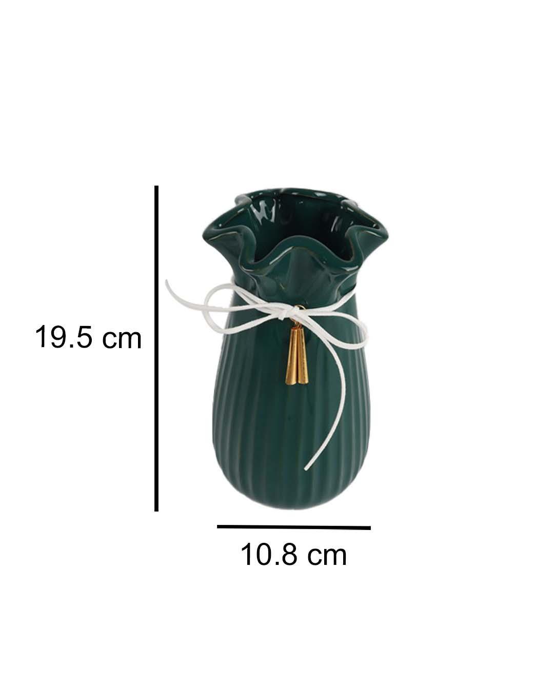 Vase with Tassel, Floral Mouth, Deep Sea Green, Ceramic - MARKET 99