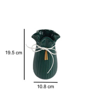 Vase with Tassel, Floral Mouth, Deep Sea Green, Ceramic - MARKET 99