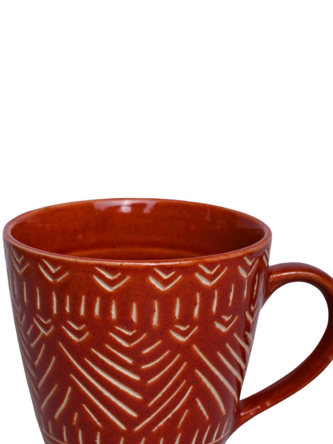 VON CASA Ceramic Coffee Mug - 320 Ml, Red & Engrabed - MARKET 99