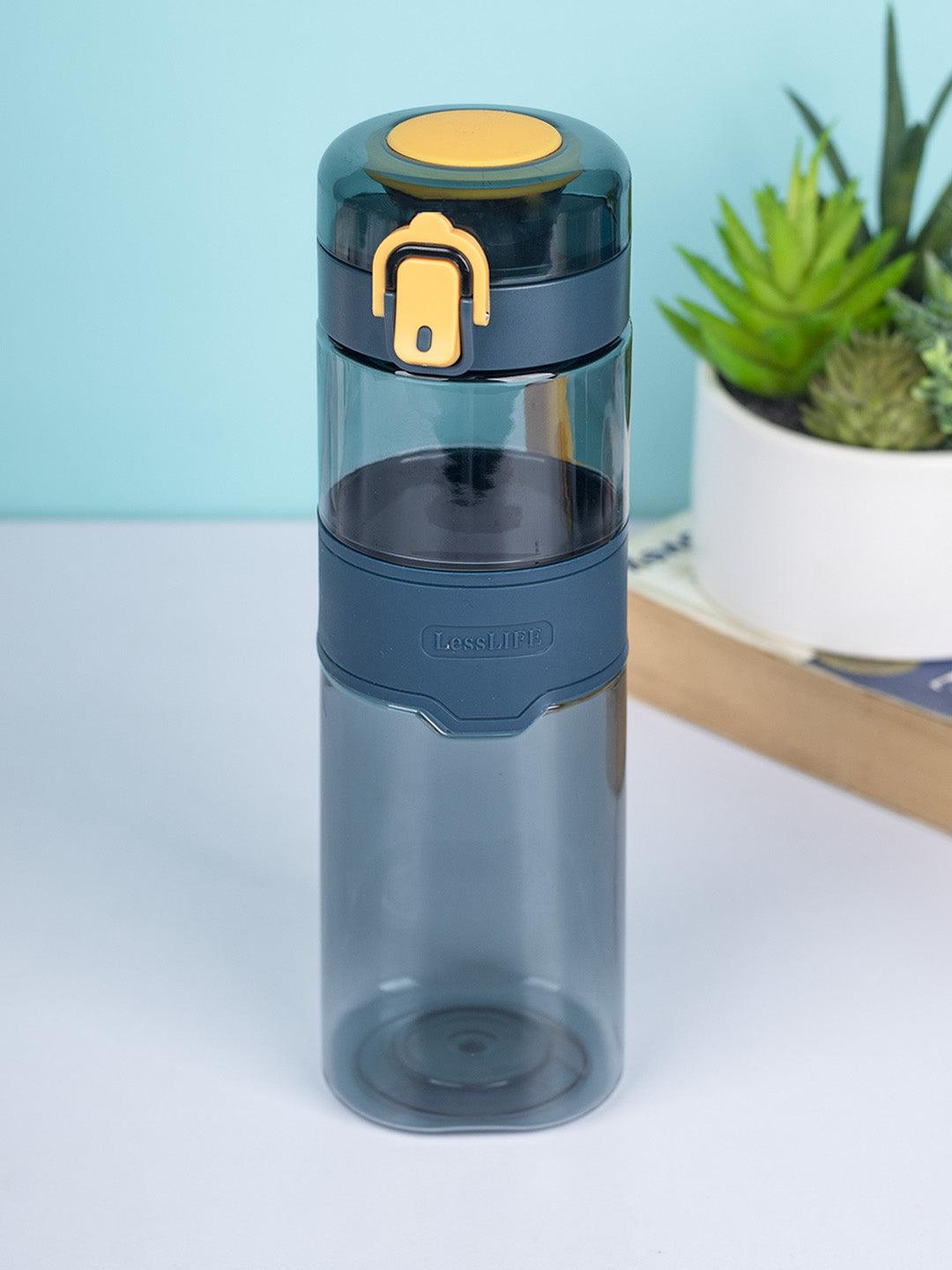 Water Bottle with Push Button Cap & Rubber Grip, Dark Blue, Plastic, 540 mL