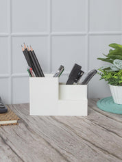 White Desk Organizer Pen Stand 3 Compartment