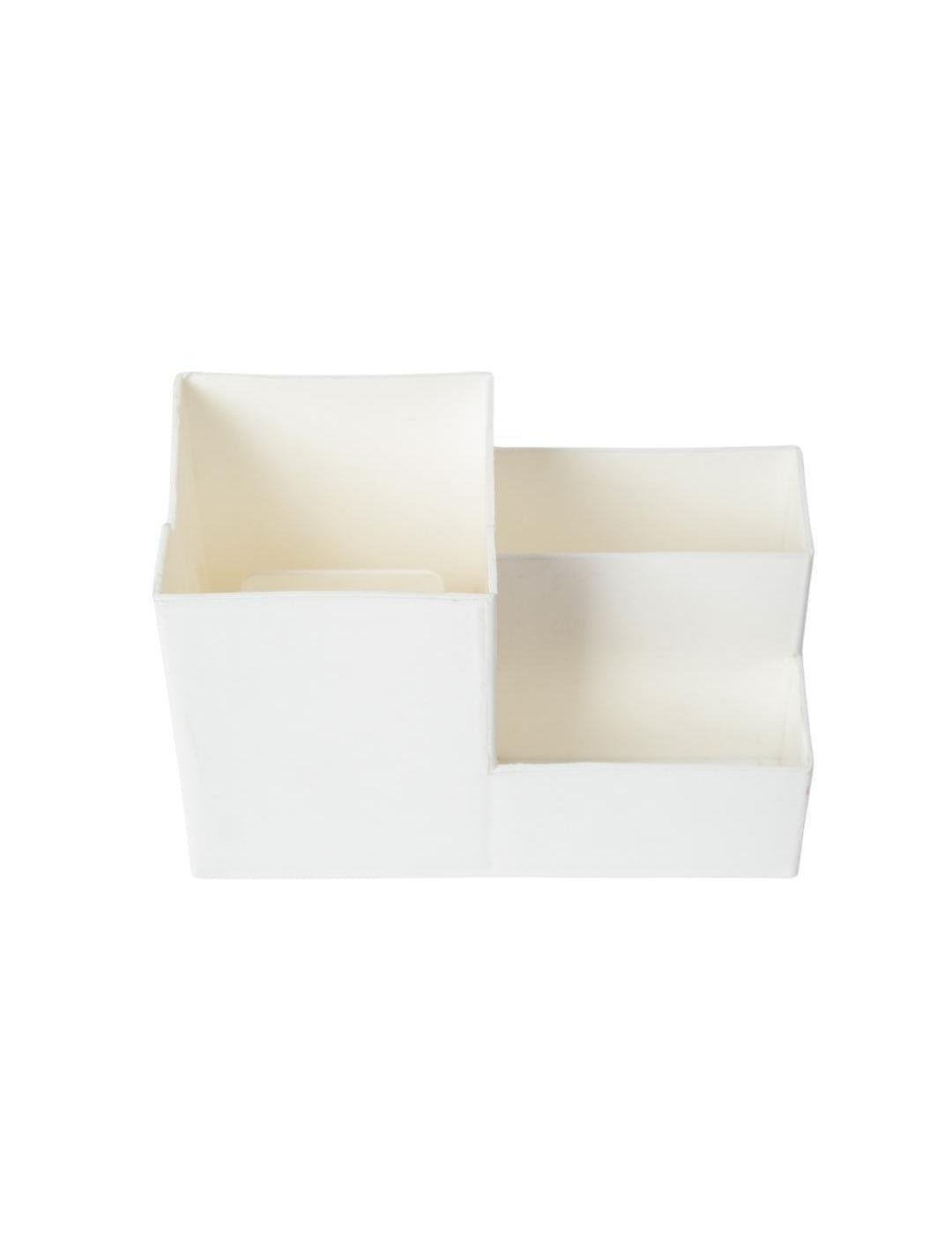 White Desk Organizer Pen Stand 3 Compartment