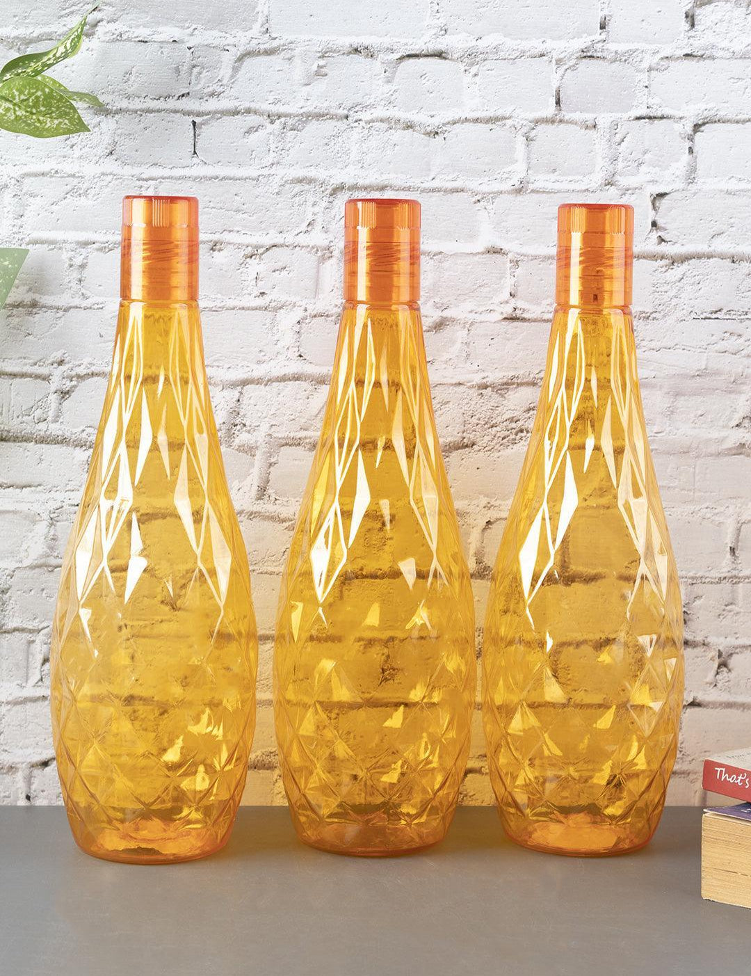 Fridge Water Bottle Set, Crystal Look, Orange Colour, Plastic, 1 L, Pack Of 3 - MARKET99
