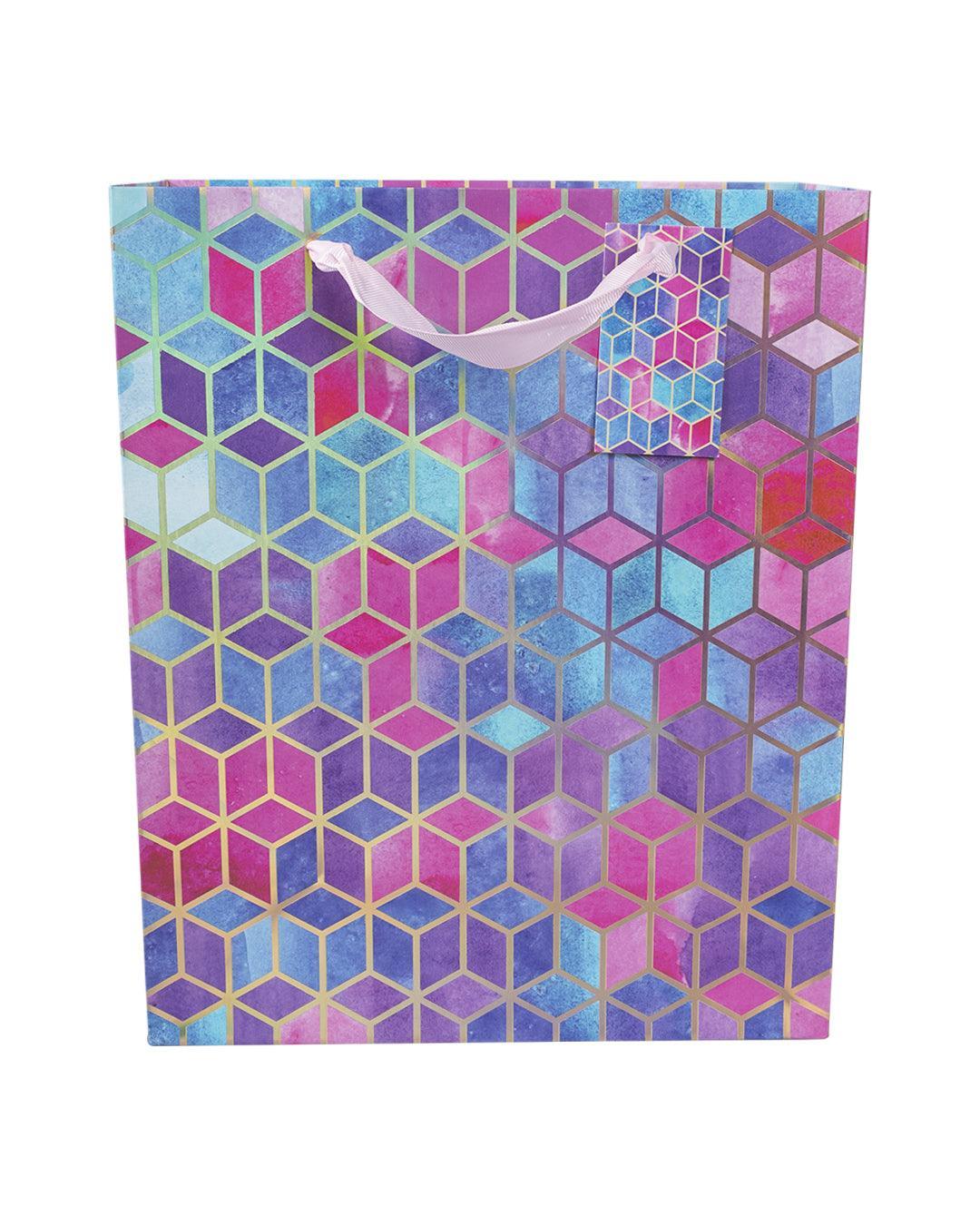 Gift Bag, 3D Tile Print, Medium, Paper Bag, Multicolor, Paper, Set of 3 - MARKET99