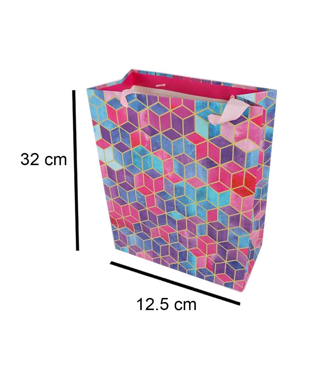 Gift Bag, 3D Tile Print, Medium, Paper Bag, Multicolor, Paper, Set of 3 - MARKET99