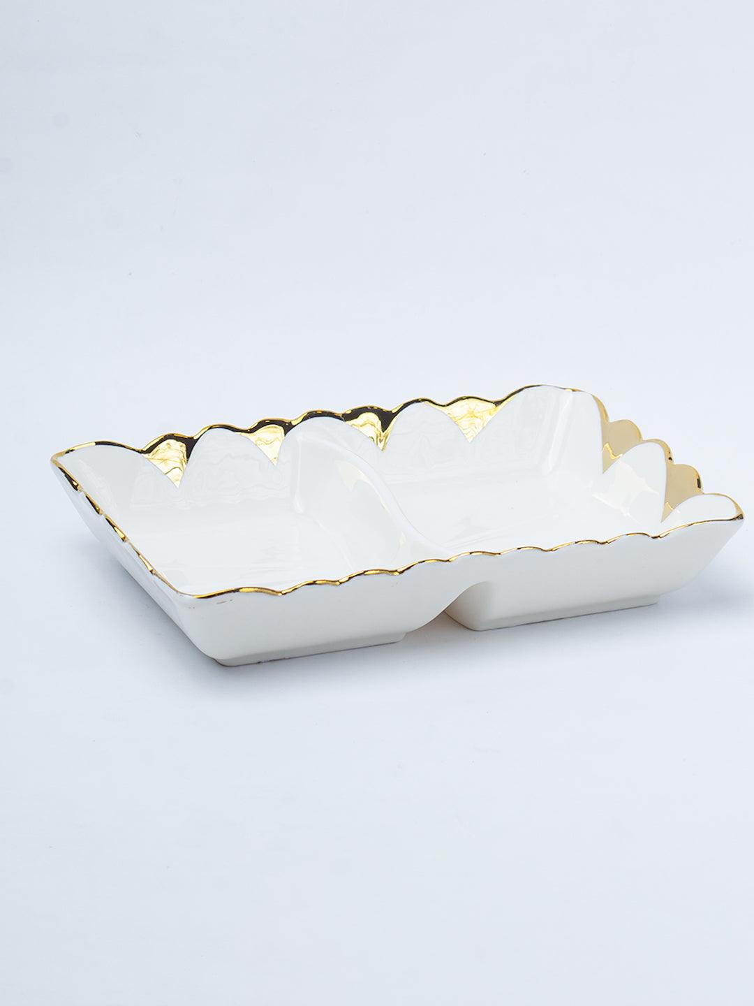Antique Off White Ceramic Divided Serving Dish - 21 x 14 x 6CM - 2