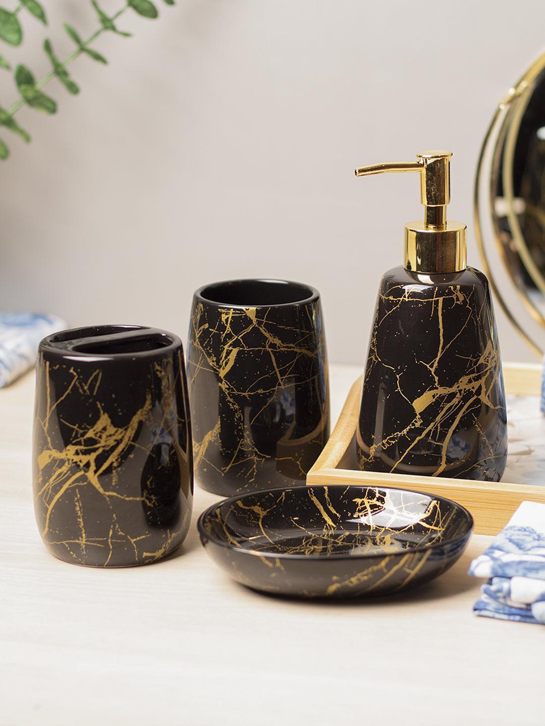 Black Ceramic Bathroom Set Of 4 - Stone Finish, Bath Accessories - 1