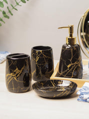 Black Ceramic Bathroom Set Of 4 - Stone Finish, Bath Accessories - 1