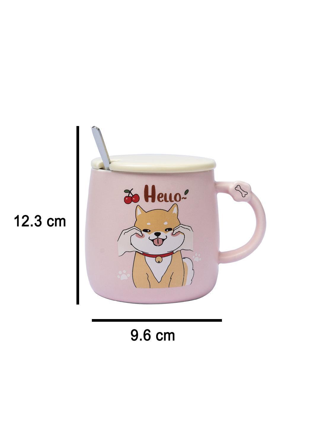 'HELLO' Coffee Mug With Lid - Pink, Cat, 420 Ml - MARKET 99