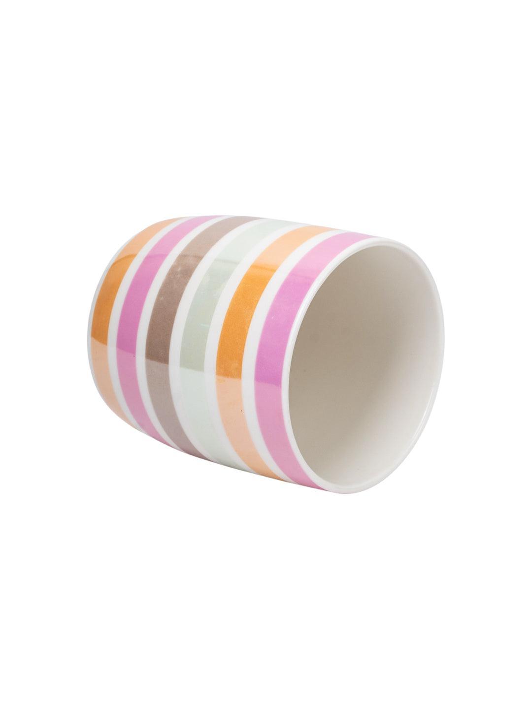 Horizontal Stripes Ceramic Coffee Mug - 350mL, Multi - MARKET 99