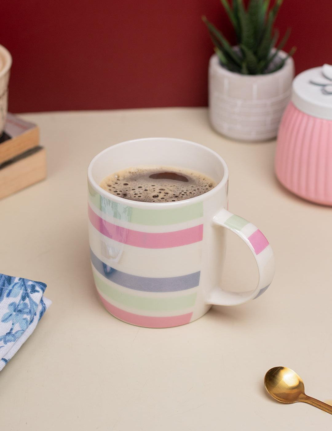 Horizontal Stripes Pattern Coffee Mug - 350mL, Multi - MARKET 99