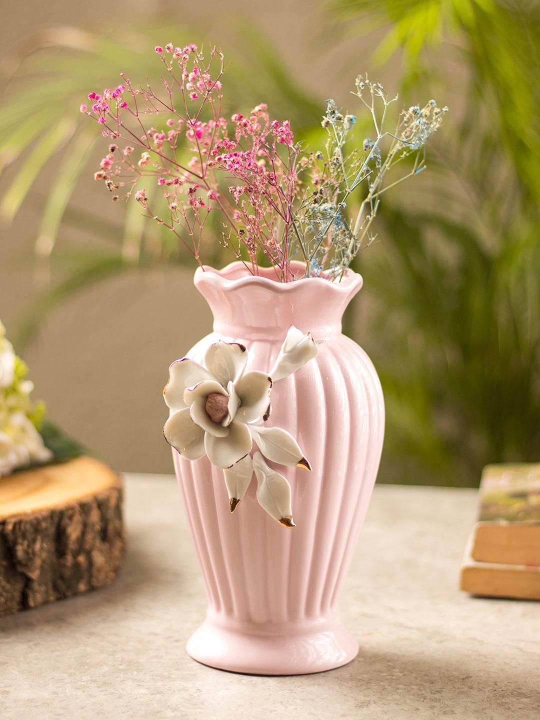 Buy Light Pink Ceramic Curvy Vase - Engraved Floral Pattern, Flower Holder  at the best price on Saturday, March 23, 2024 at 7:26 am +0530 with latest  offers in India. Get Free