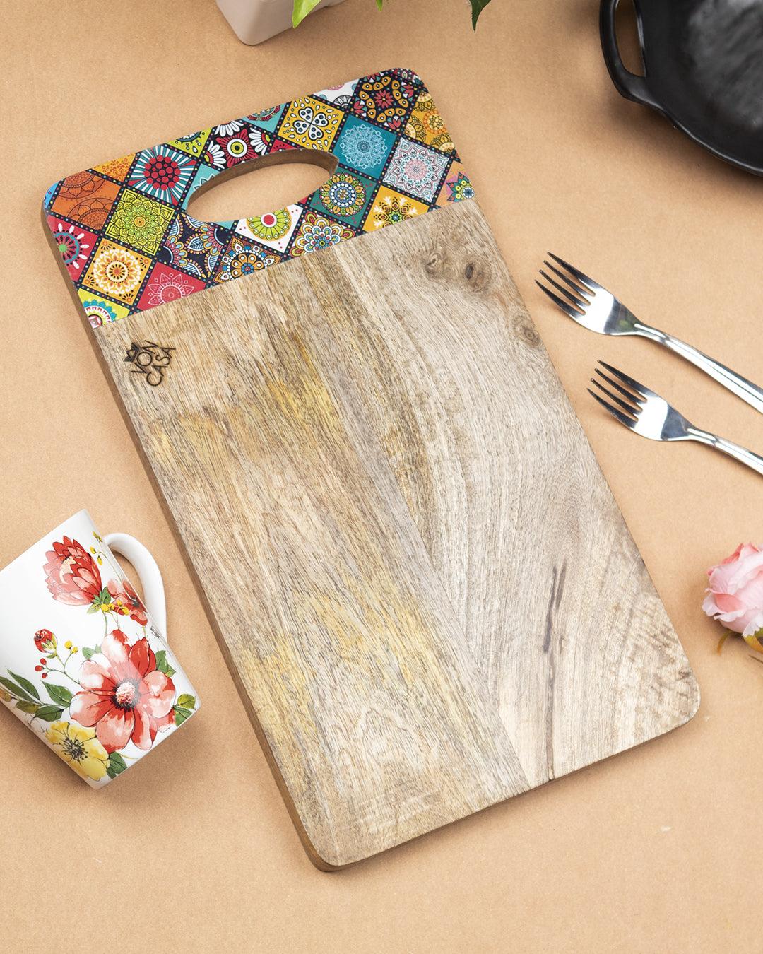 Chopping Board, with Metal Handle, Wooden Finish, Natural Wood Colour,  Bamboo - MARKET 99