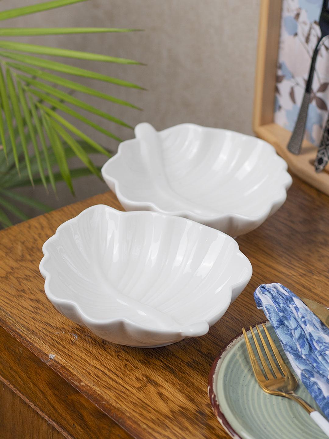 Off White Ceramic Dish - Pack Of 2, Leaf Shape - 1