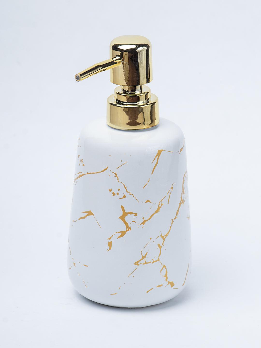 Off White Ceramic Liquid Soap Dispenser - Stone Finish, Bath Accessories - 2