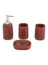 Red Ceramic Bathroom Set Of 4 - Leafy Pattern, Bath Accessories - 6