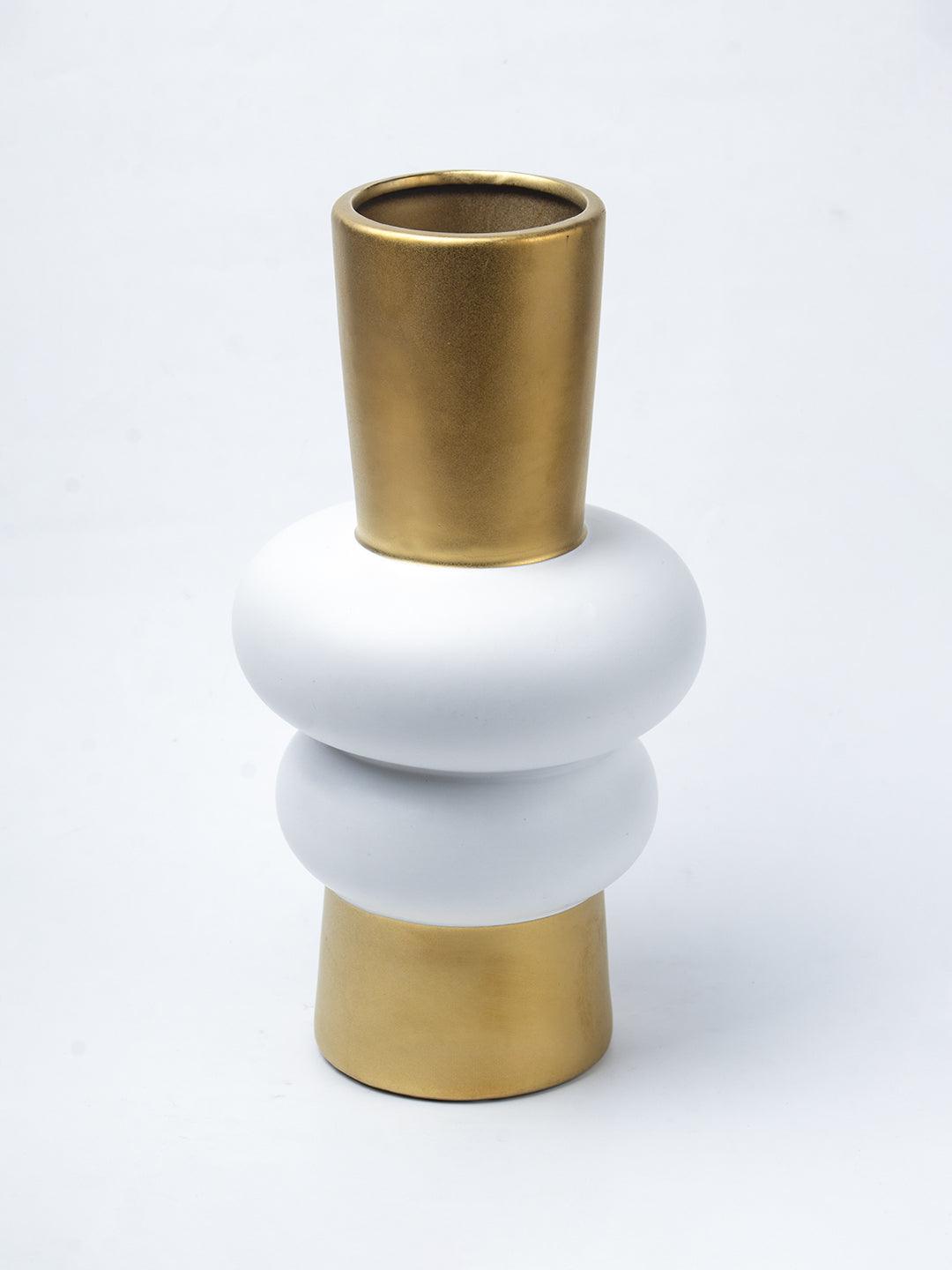 Stylish Ceramic Vase - White & Golden, Contemporary Design - 3