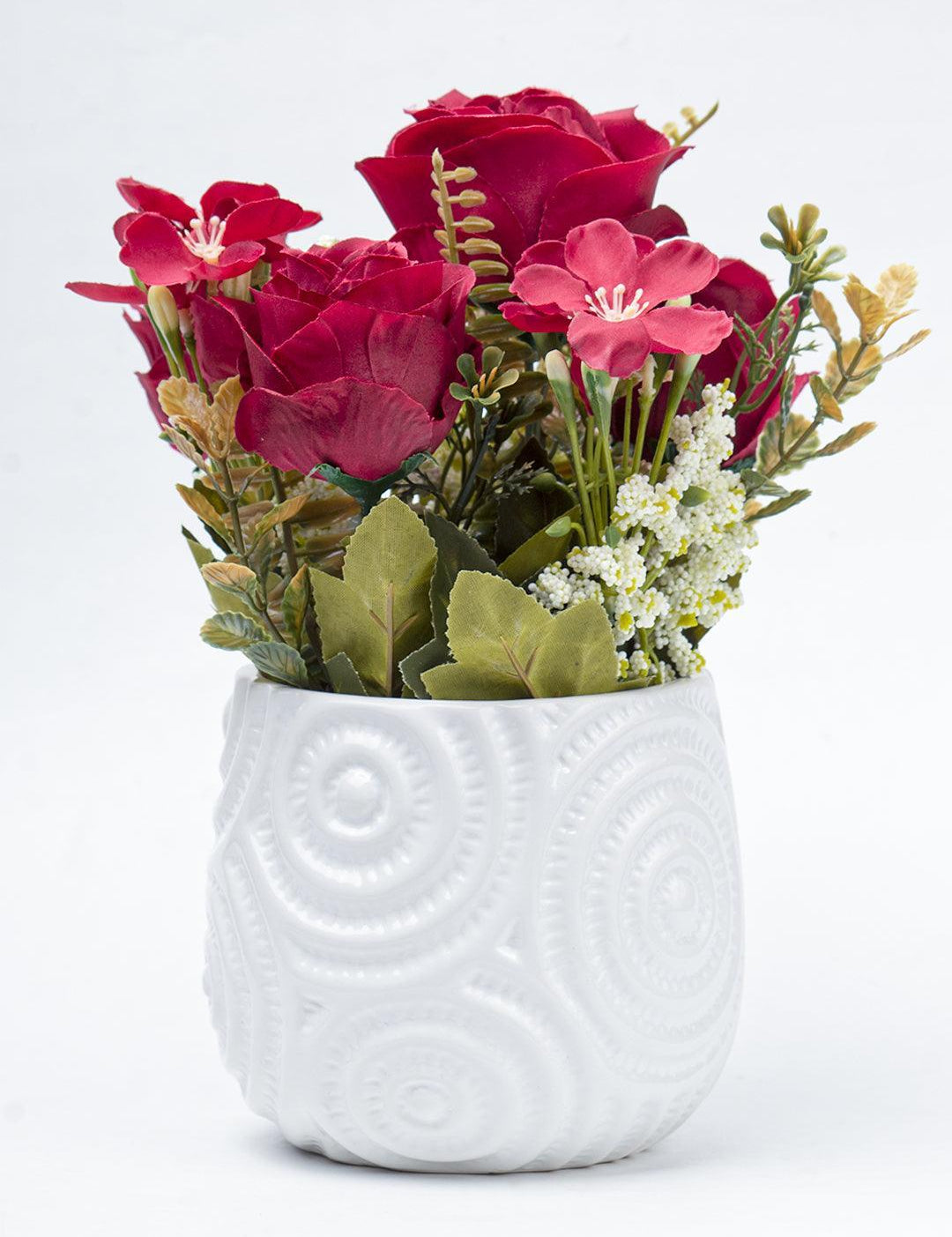 Stylish Red Artificial Flower With Pot - 11.5 X 11.5 X 24Cm - 2