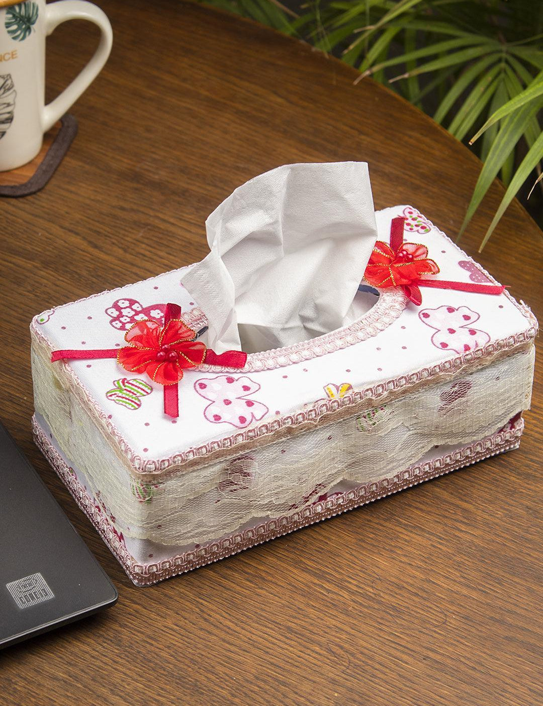 White & Pink Tissue Box - 22.4 X 12.4 X 8.3Cm - MARKET 99