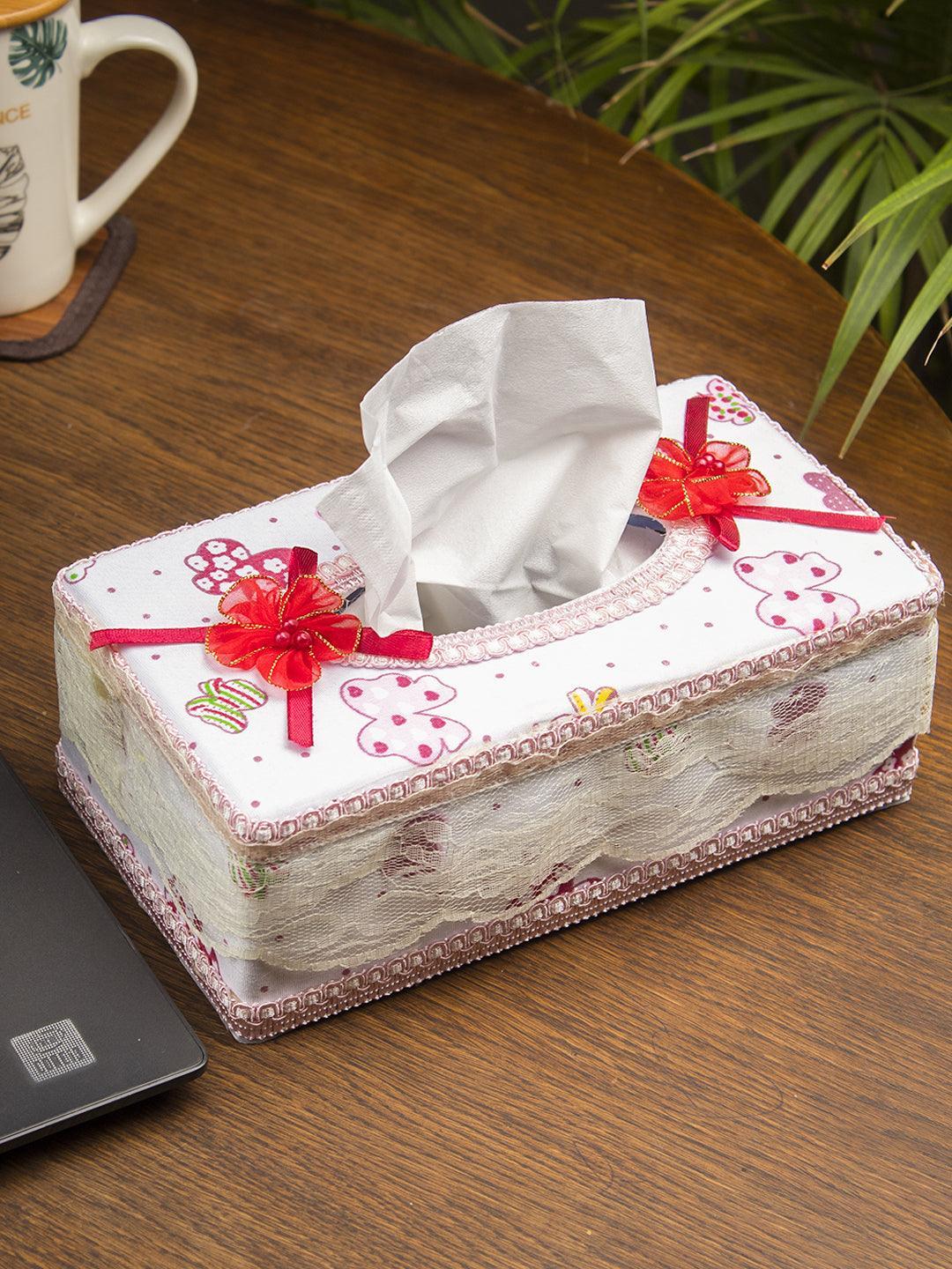 White & Pink Tissue Box - 22.4 X 12.4 X 8.3Cm - MARKET 99
