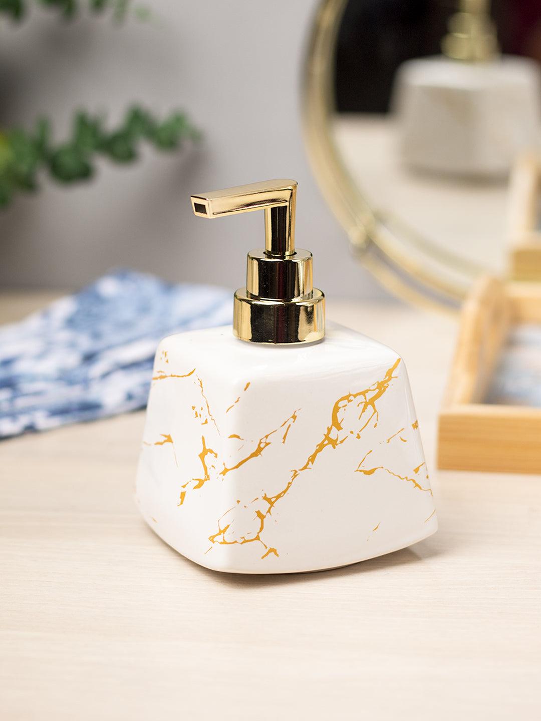 White Ceramic Soap Dispenser - Stone Finish, Bath Accessories