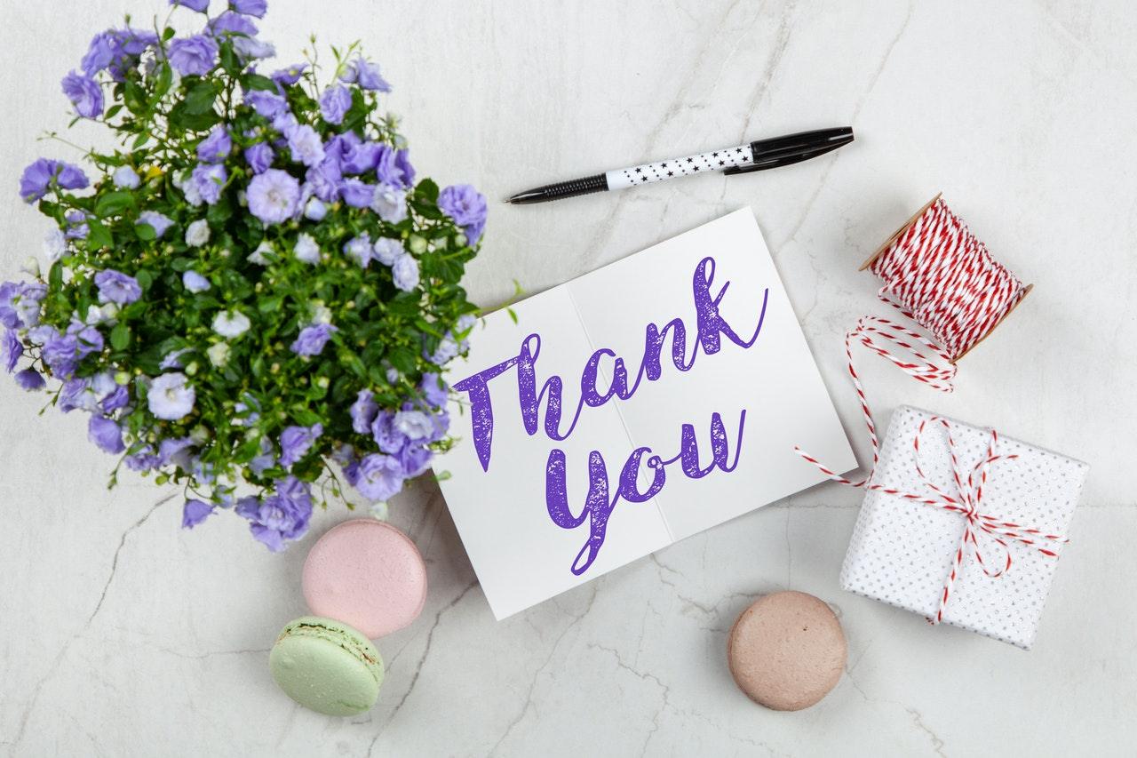 Return Gifts with thank you note