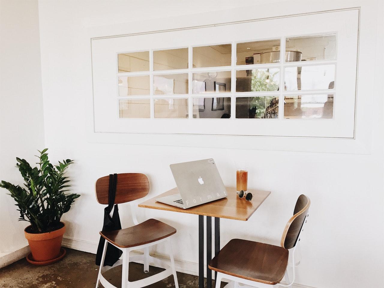 Laptop, tables, plant, room, chair
