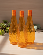 Fridge Water Bottle Set, Crystal Look, Orange Colour, Plastic, 1 L, Pack Of 3