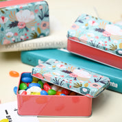 Floral Tin Storage Box - Set Of 3, Cyan