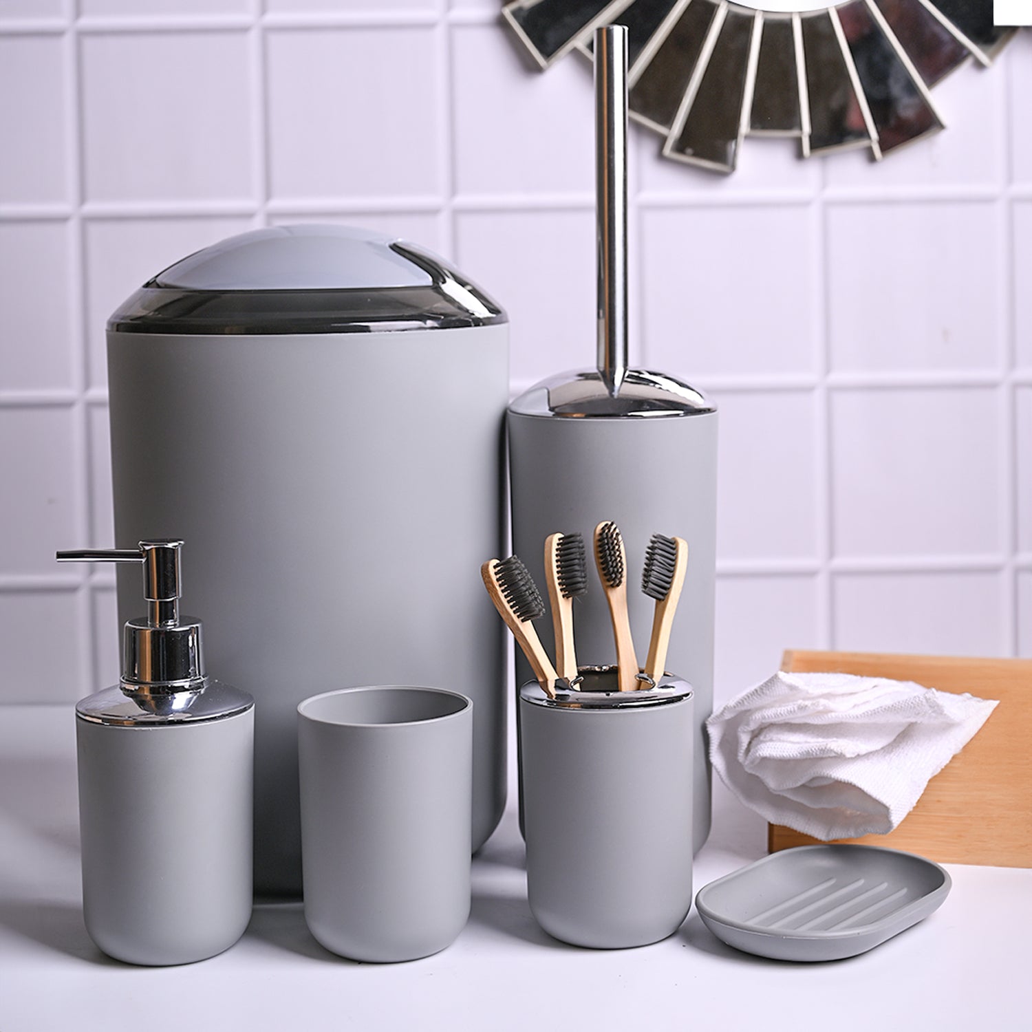 Stylish Grey Bathroom Set 6 Pcs
