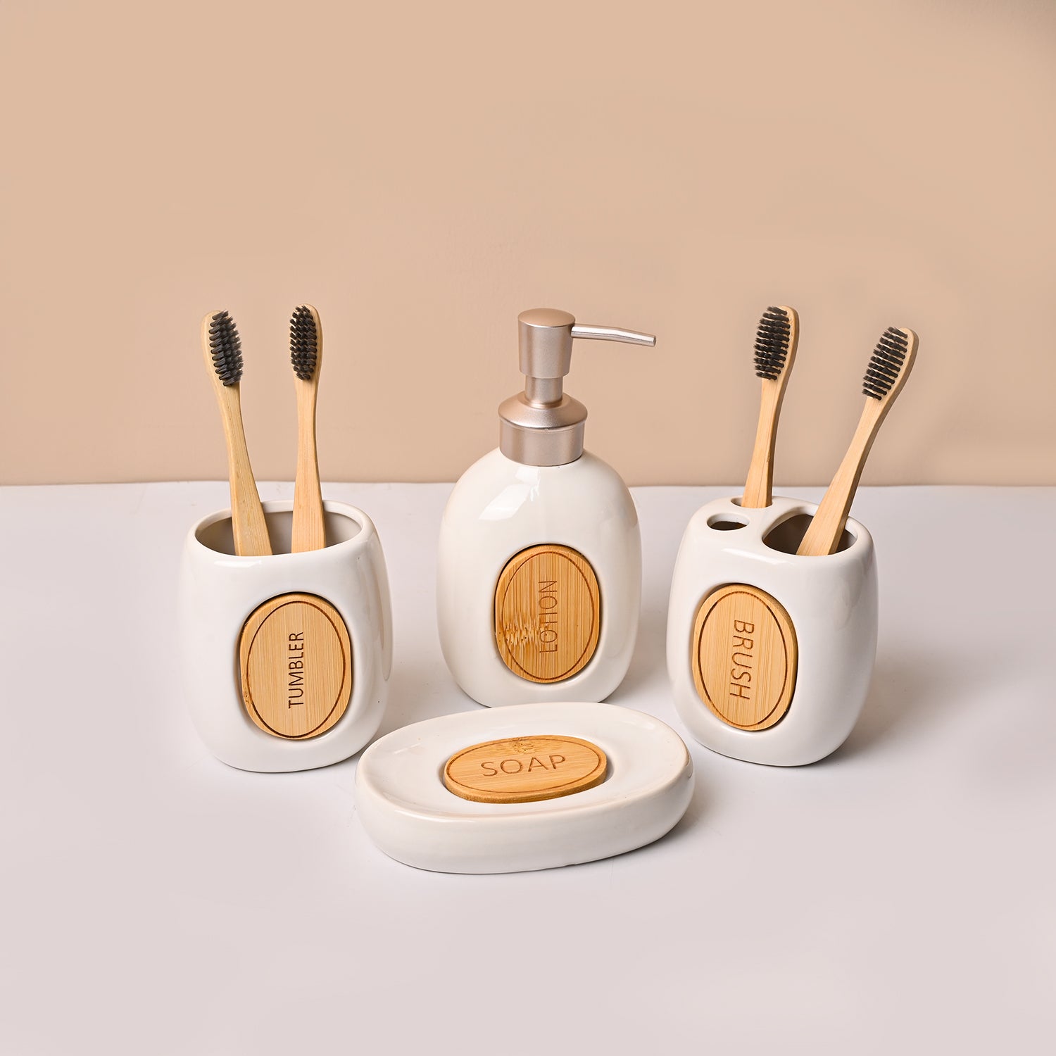Bathroom Set (Set of 4) – White Ceramic